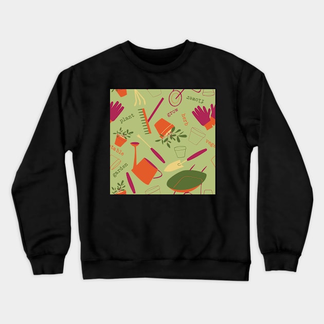 A Day in the Garden - gardening Gardener Pattern Green Orange Crewneck Sweatshirt by whyitsme